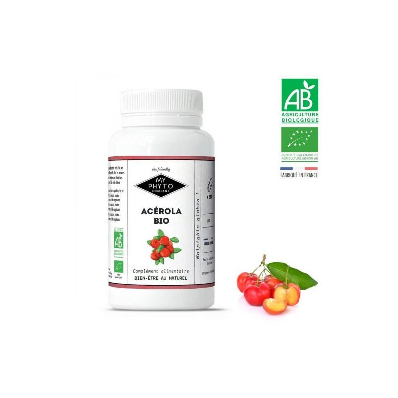 60 Comprimés d'Acérola BIO - 1000 mg - (Riche en Vitamine C) - MyPhytotek