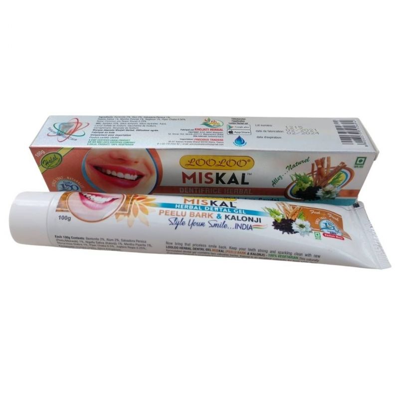 Dentifrice Herbal - Écorce de Peelu et Nigelle (MISKAL) - 100% naturel & Sans fluor - 100g - LooLoo