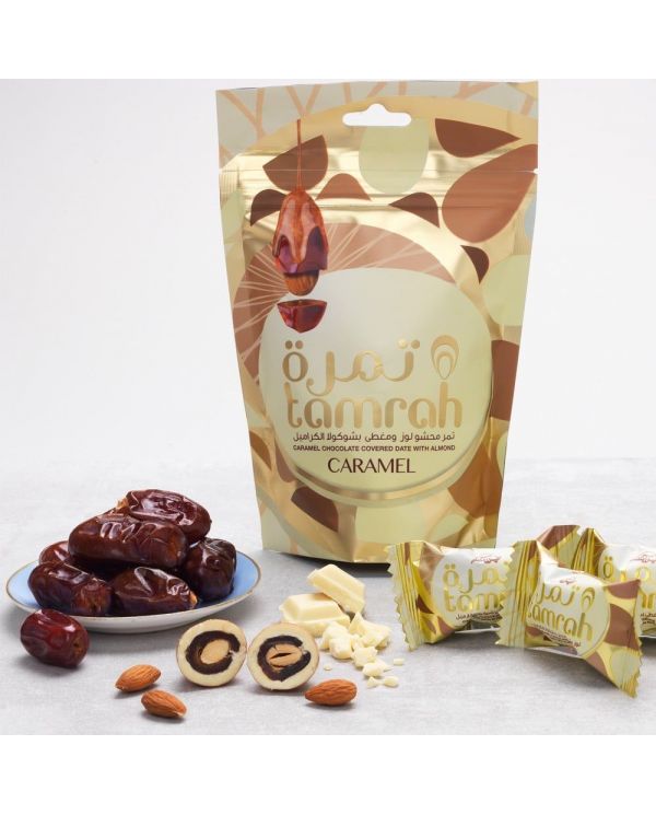 Tamrah Caramel - Dattes aux amandes enrobées de Chocolat blanc et Caramel