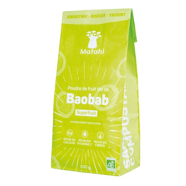 Baobab Bio en poudre du Bénin - Sans Gluten - 100g - Matahi
